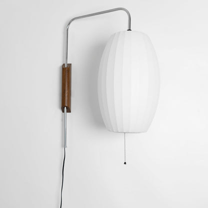 Wandlamp Zijden Kap Walnoot Metaal Wit Woonkamer Slaapkamer