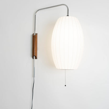 Wandlamp Zijden Kap Walnoot Metaal Wit Woonkamer Slaapkamer