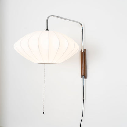 Wandlamp Zijden Kap Walnoot Metaal Wit Woonkamer Slaapkamer