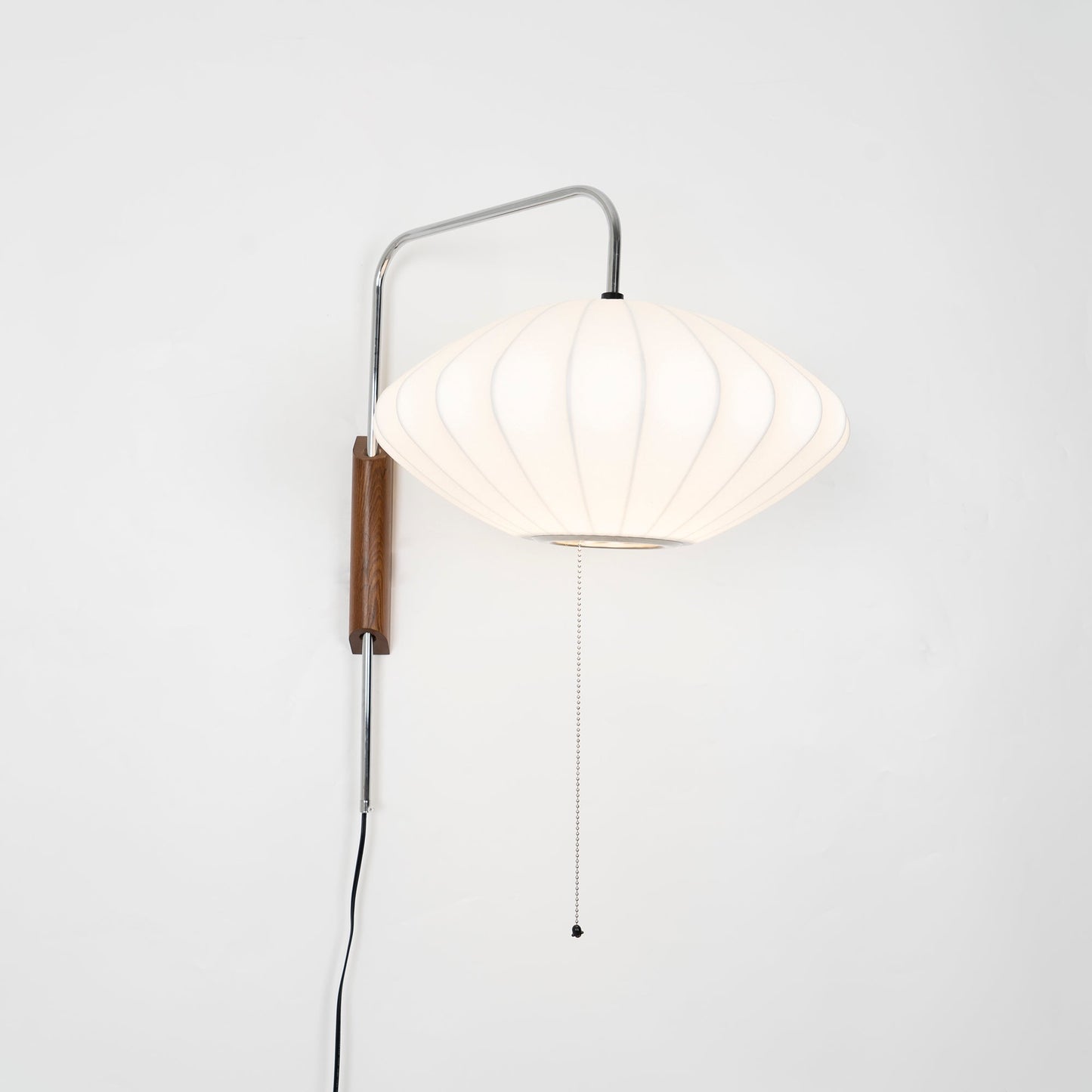 Wandlamp Zijden Kap Walnoot Metaal Wit Woonkamer Slaapkamer