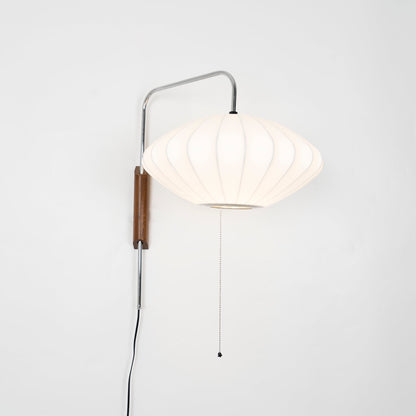 Wandlamp Zijden Kap Walnoot Metaal Wit Woonkamer Slaapkamer