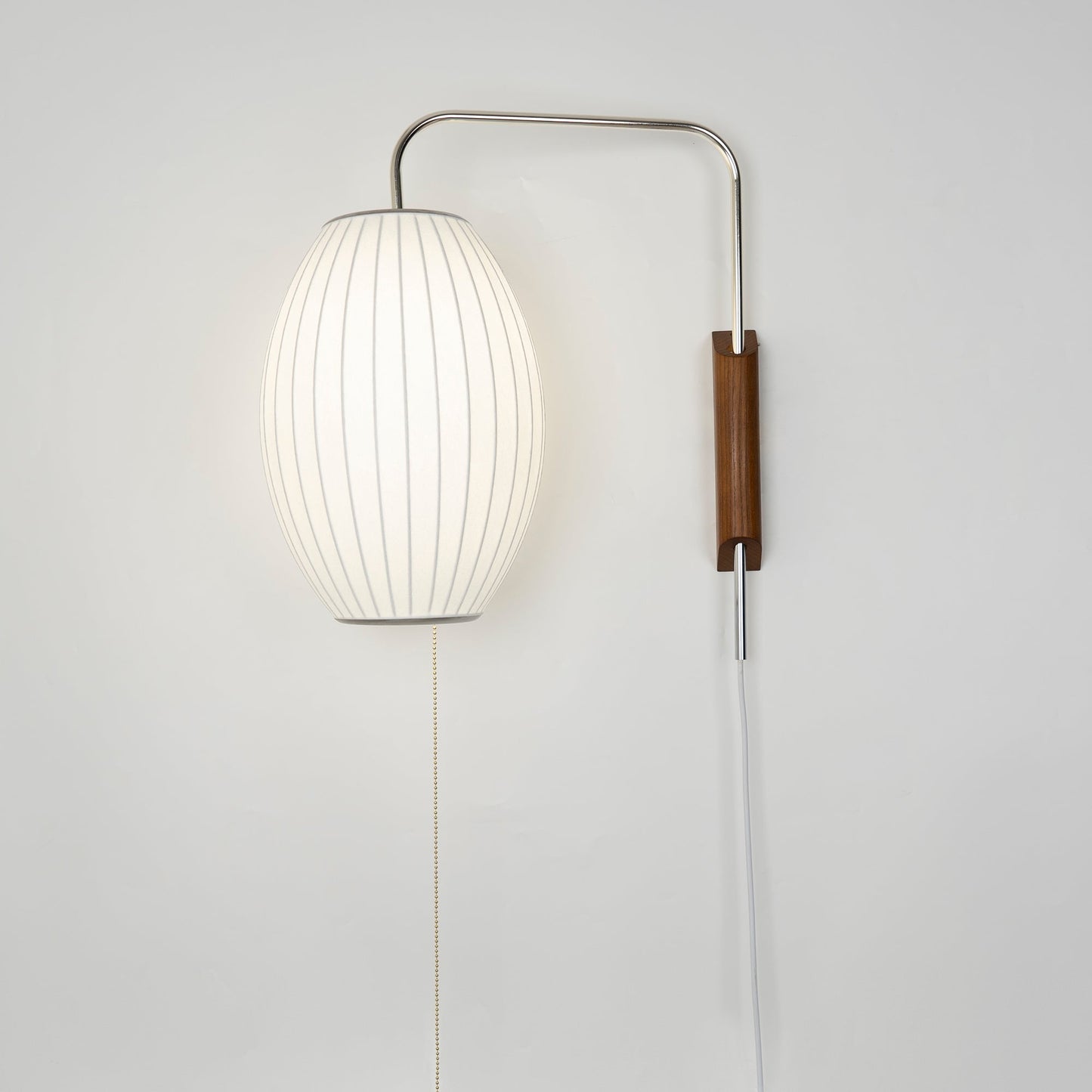 Wandlamp Zijden Kap Walnoot Metaal Wit Woonkamer Slaapkamer