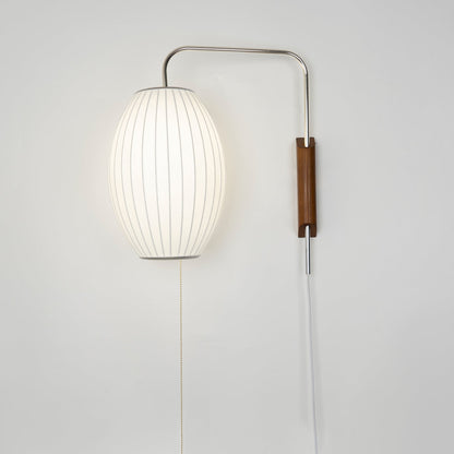 Wandlamp Zijden Kap Walnoot Metaal Wit Woonkamer Slaapkamer
