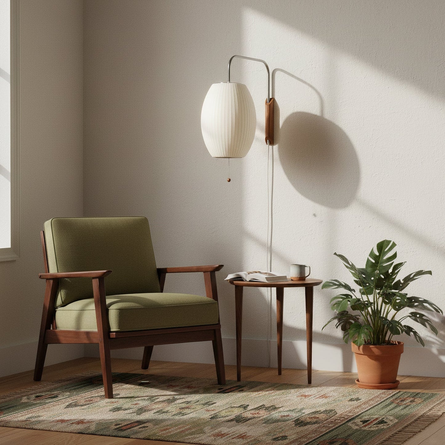 Wandlamp Nelson Bubble Polymeer Staalwire Walnoot Wit Mid-Century E27 4 Vormen Slaapkamer