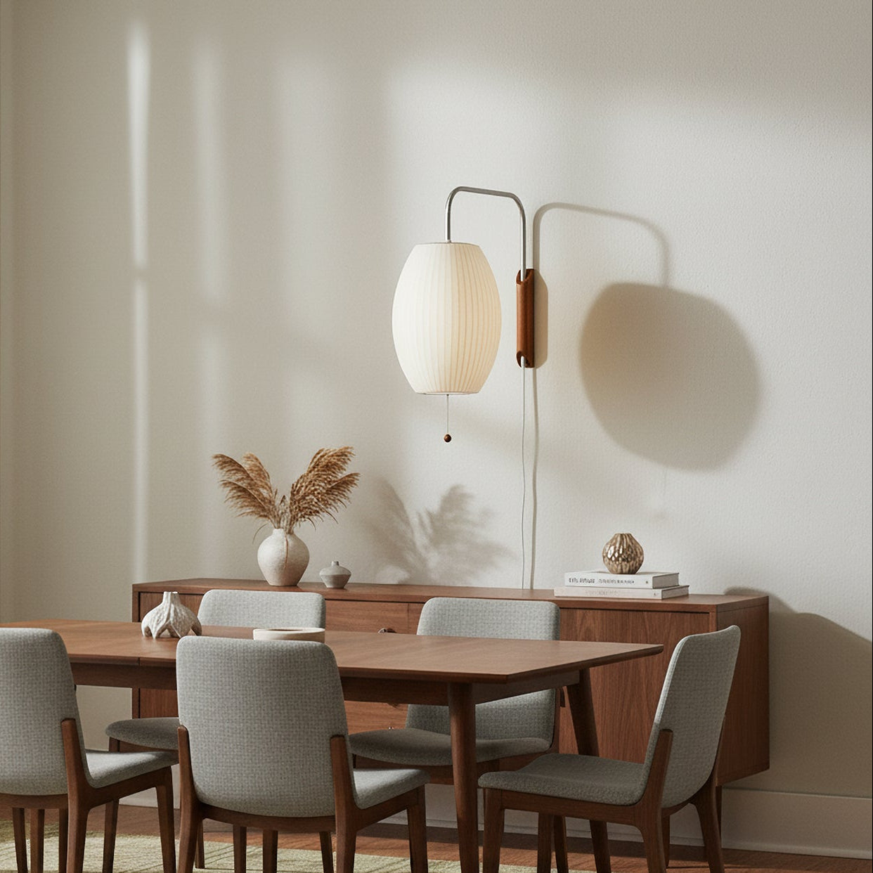 Wandlamp Nelson Bubble Polymeer Staalwire Walnoot Wit Mid-Century E27 4 Vormen Slaapkamer