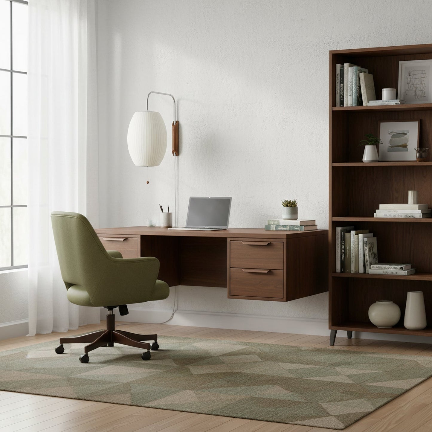 Wandlamp Nelson Bubble Polymeer Staalwire Walnoot Wit Mid-Century E27 4 Vormen Slaapkamer