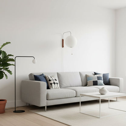 Wandlamp Nelson Bubble Polymeer Staalwire Walnoot Wit Mid-Century E27 4 Vormen Slaapkamer