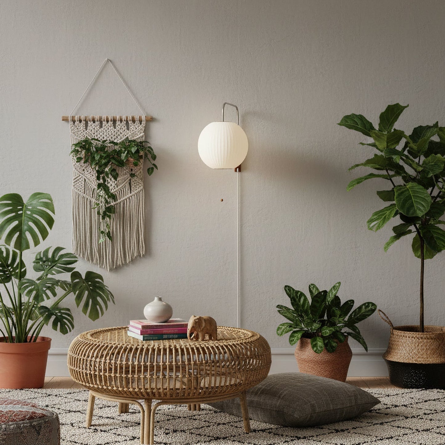 Wandlamp Nelson Bubble Polymeer Staalwire Walnoot Wit Mid-Century E27 4 Vormen Slaapkamer