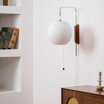 Wandlamp Zijden Kap Walnoot Metaal Wit Woonkamer Slaapkamer