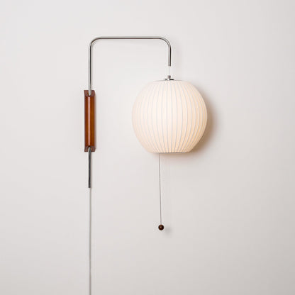 Wandlamp Zijden Kap Walnoot Metaal Wit Woonkamer Slaapkamer