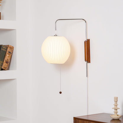 Wandlamp Zijden Kap Walnoot Metaal Wit Woonkamer Slaapkamer