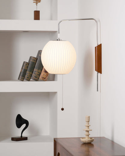 Wandlamp Zijden Kap Walnoot Metaal Wit Woonkamer Slaapkamer