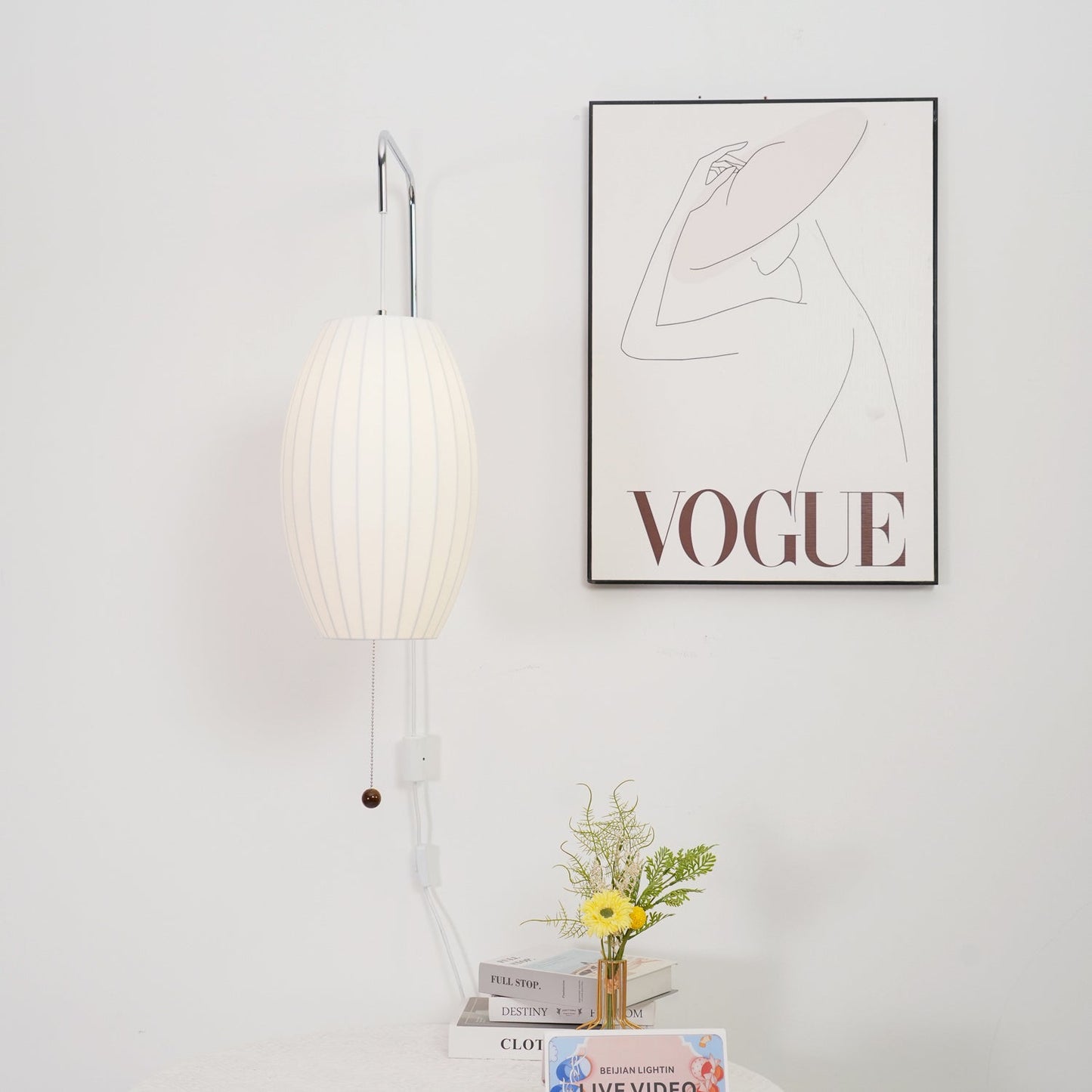 Wandlamp Nelson Bubble Polymeer Staalwire Walnoot Wit Mid-Century E27 4 Vormen Slaapkamer