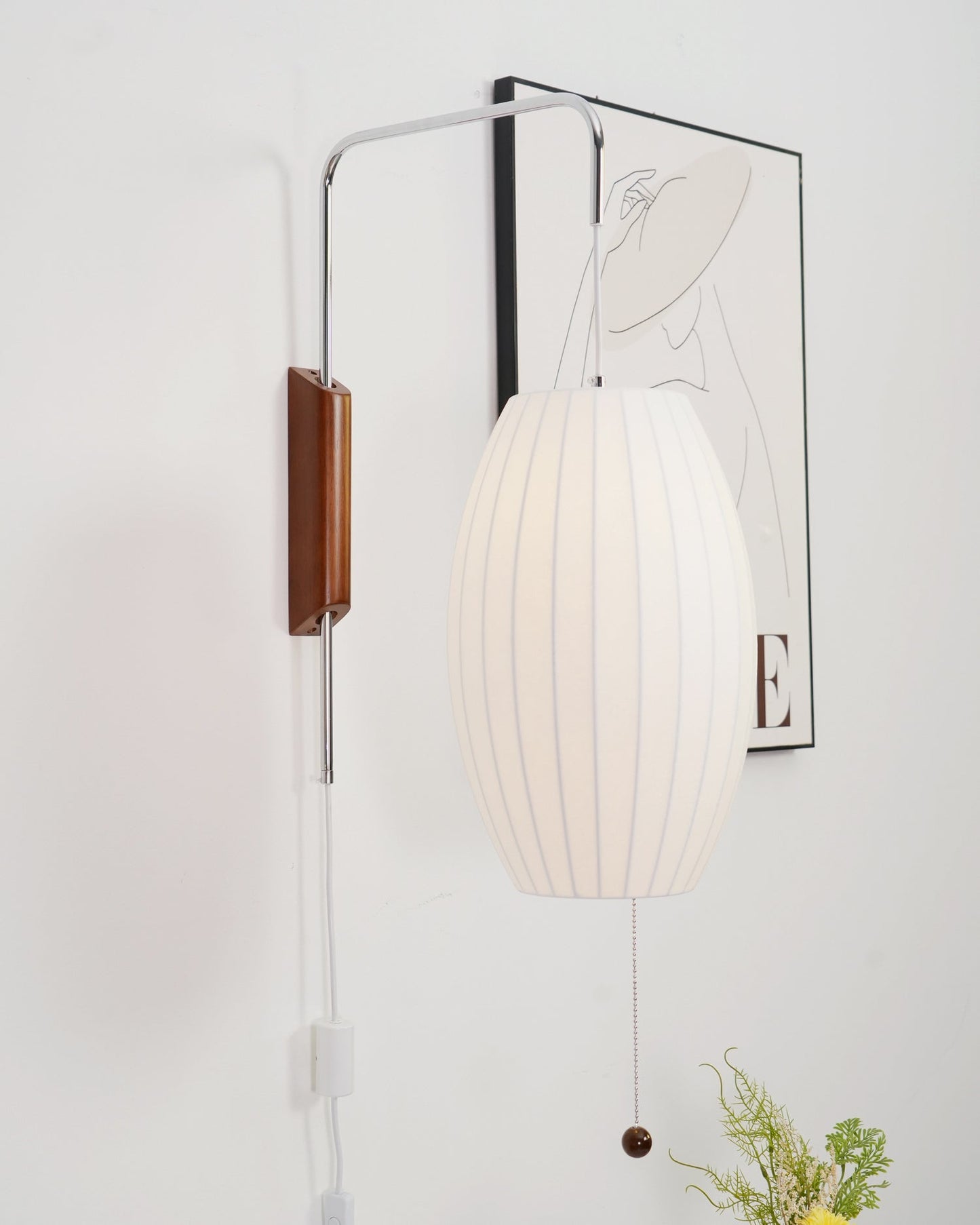 Wandlamp Nelson Bubble Polymeer Staalwire Walnoot Wit Mid-Century E27 4 Vormen Slaapkamer