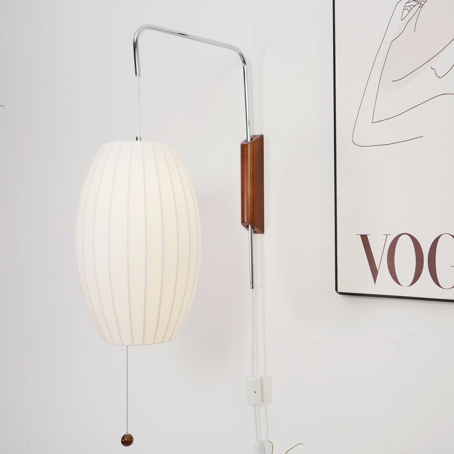 Wandlamp Nelson Bubble Polymeer Staalwire Walnoot Wit Mid-Century E27 4 Vormen Slaapkamer