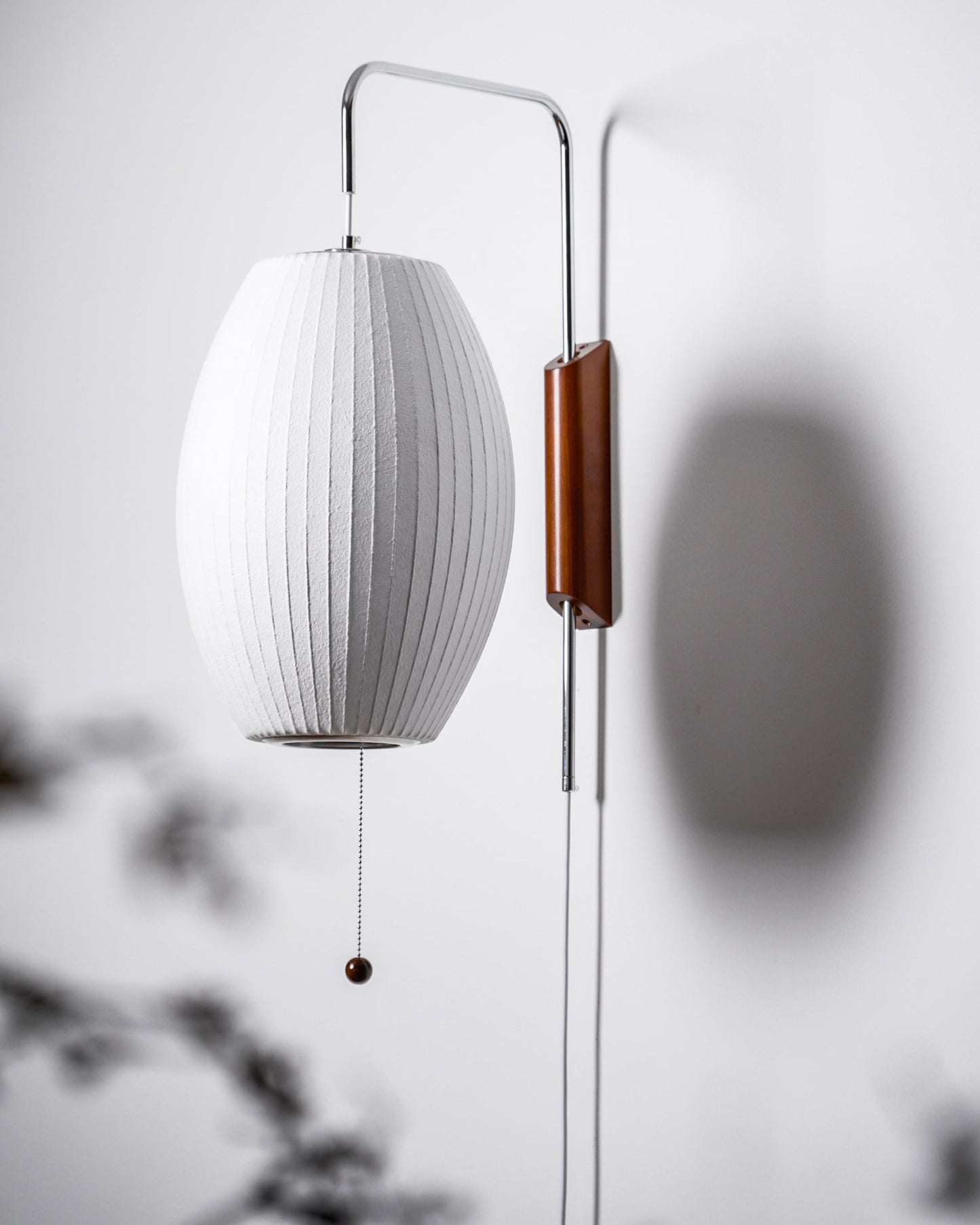 Wandlamp Zijden Kap Walnoot Metaal Wit Woonkamer Slaapkamer