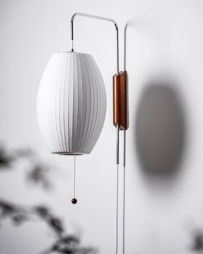 Wandlamp Zijden Kap Walnoot Metaal Wit Woonkamer Slaapkamer