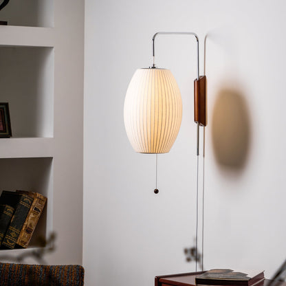Wandlamp Zijden Kap Walnoot Metaal Wit Woonkamer Slaapkamer
