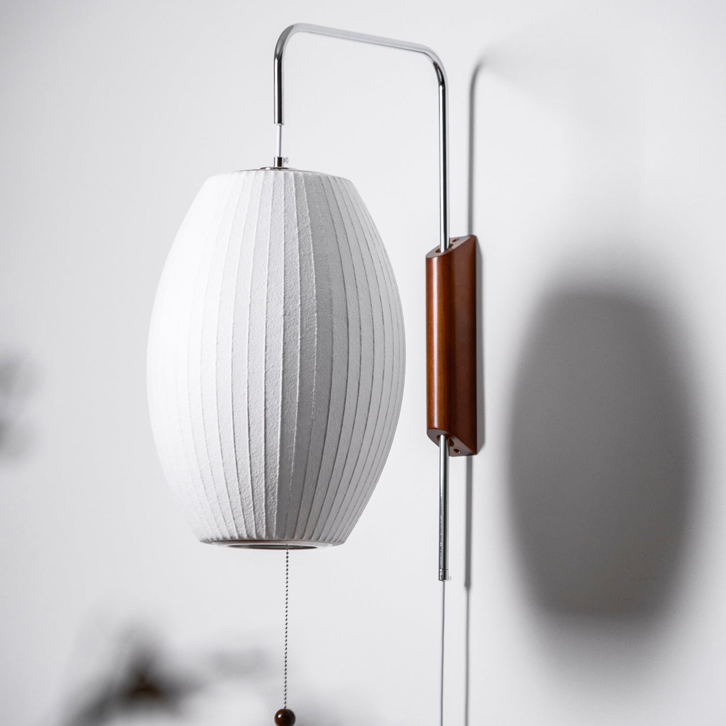 Wandlamp Zijden Kap Walnoot Metaal Wit Woonkamer Slaapkamer