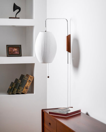 Wandlamp Zijden Kap Walnoot Metaal Wit Woonkamer Slaapkamer