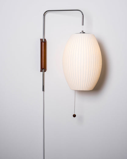 Wandlamp Zijden Kap Walnoot Metaal Wit Woonkamer Slaapkamer