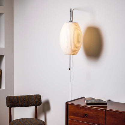 Wandlamp Zijden Kap Walnoot Metaal Wit Woonkamer Slaapkamer