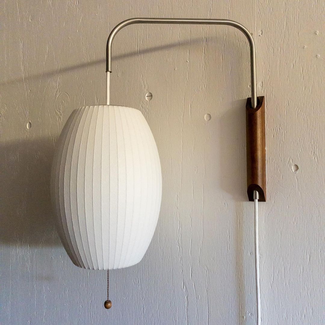 Wandlamp Zijden Kap Walnoot Metaal Wit Woonkamer Slaapkamer