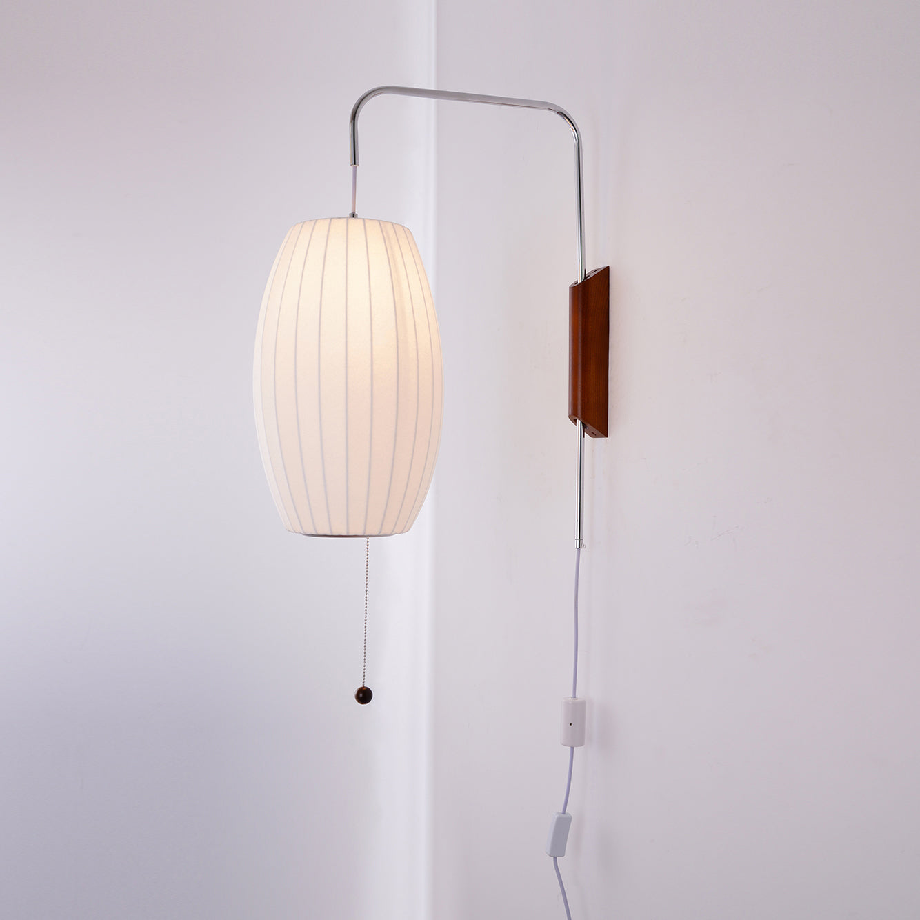 Wandlamp Nelson Bubble Polymeer Staalwire Walnoot Wit Mid-Century E27 4 Vormen Slaapkamer