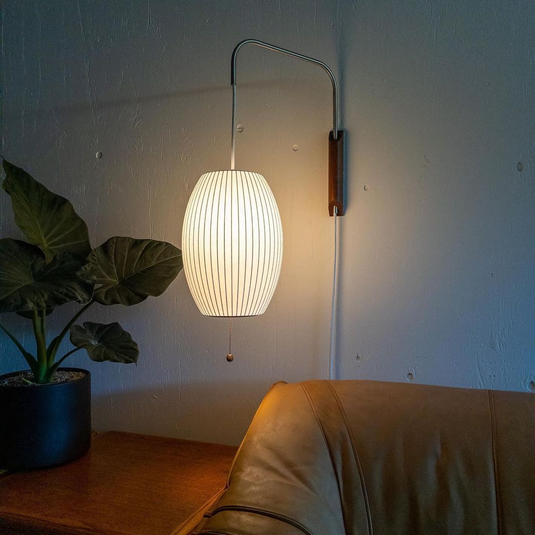 Wandlamp Zijden Kap Walnoot Metaal Wit Woonkamer Slaapkamer