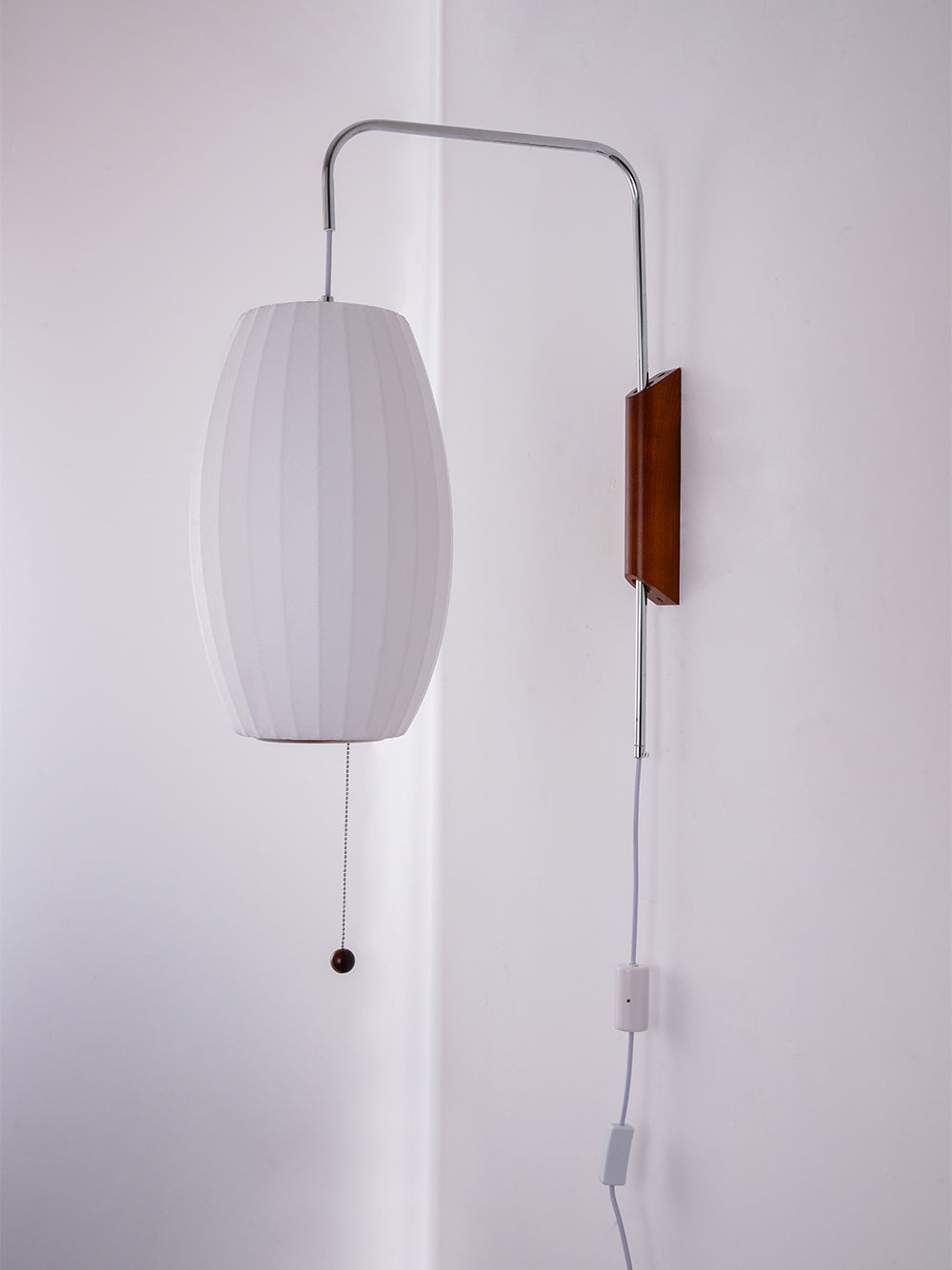 Wandlamp Zijden Kap Walnoot Metaal Wit Woonkamer Slaapkamer