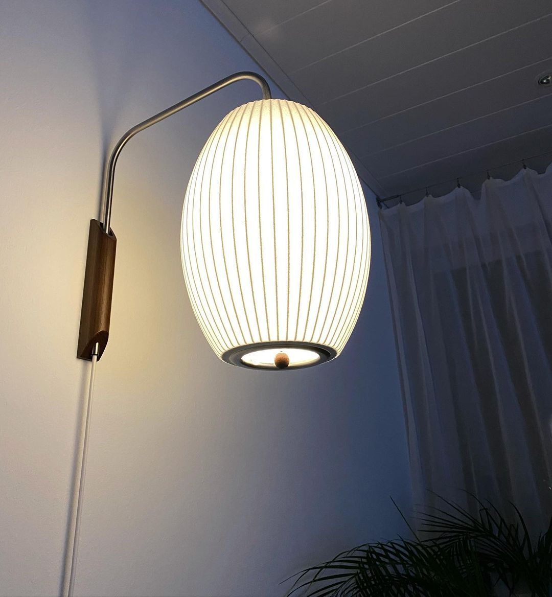 Wandlamp Zijden Kap Walnoot Metaal Wit Woonkamer Slaapkamer