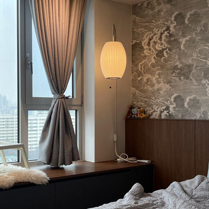 Wandlamp Nelson Bubble Polymeer Staalwire Walnoot Wit Mid-Century E27 4 Vormen Slaapkamer