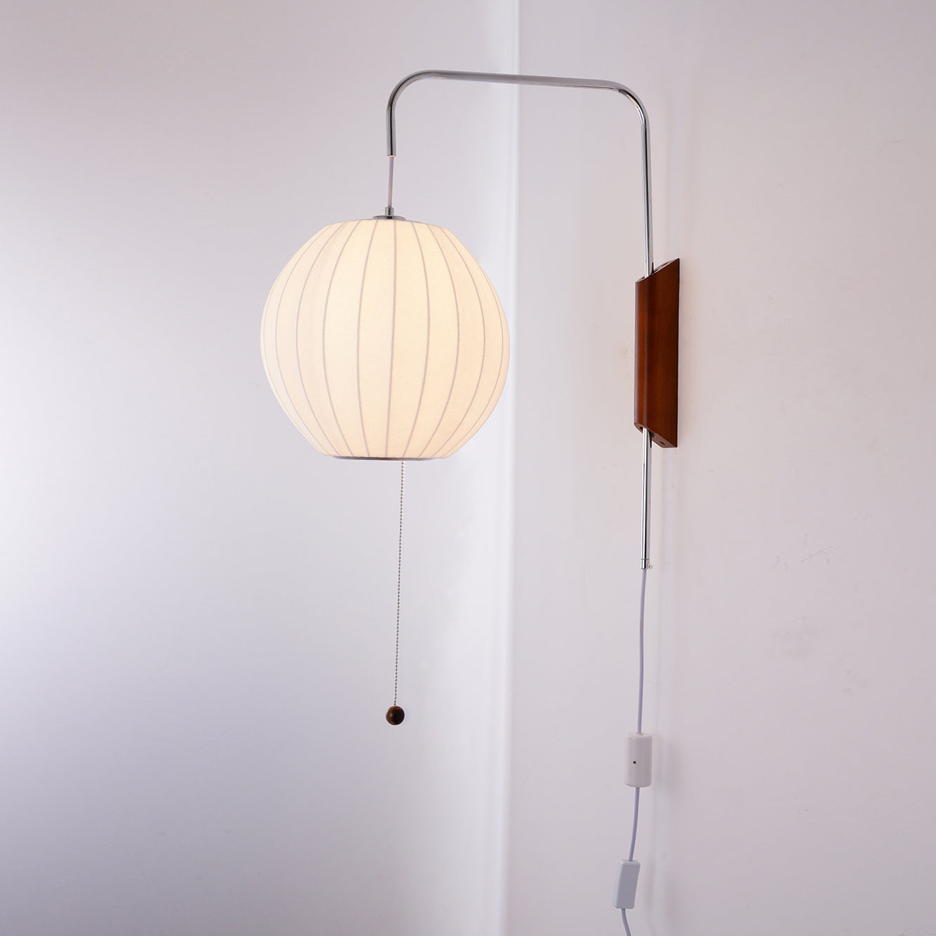 Wandlamp Nelson Bubble Polymeer Staalwire Walnoot Wit Mid-Century E27 4 Vormen Slaapkamer