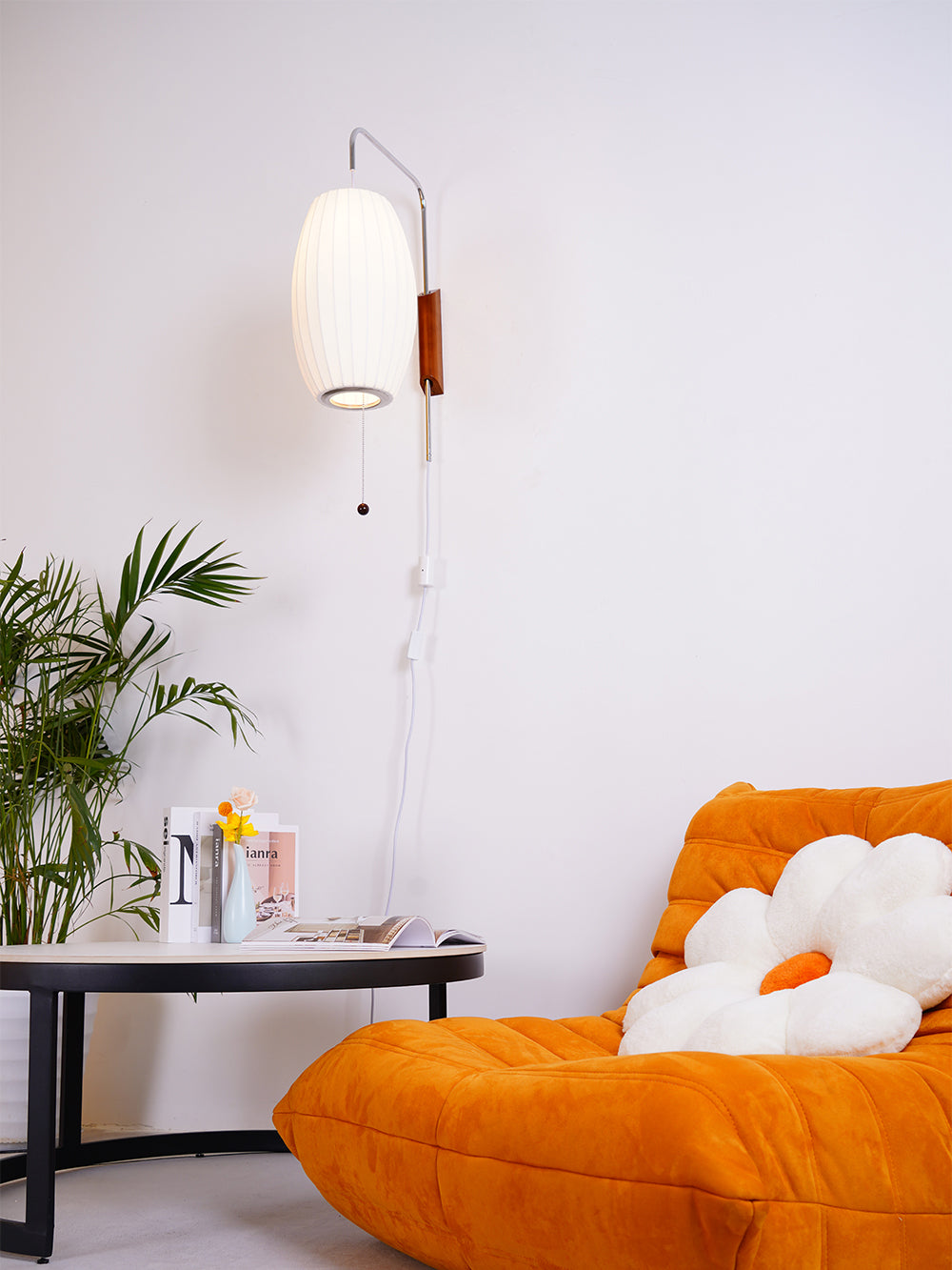 Wandlamp Nelson Bubble Polymeer Staalwire Walnoot Wit Mid-Century E27 4 Vormen Slaapkamer