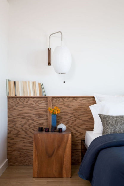 Wandlamp Zijden Kap Walnoot Metaal Wit Woonkamer Slaapkamer
