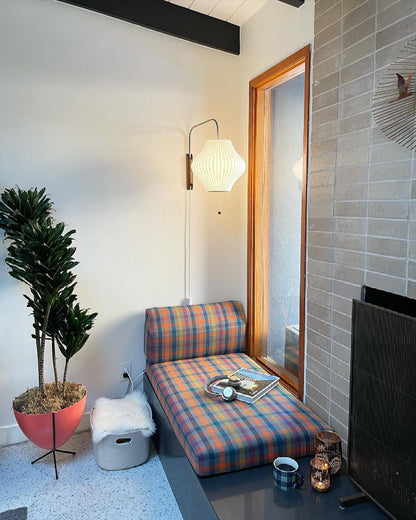 Wandlamp Zijden Kap Walnoot Metaal Wit Woonkamer Slaapkamer