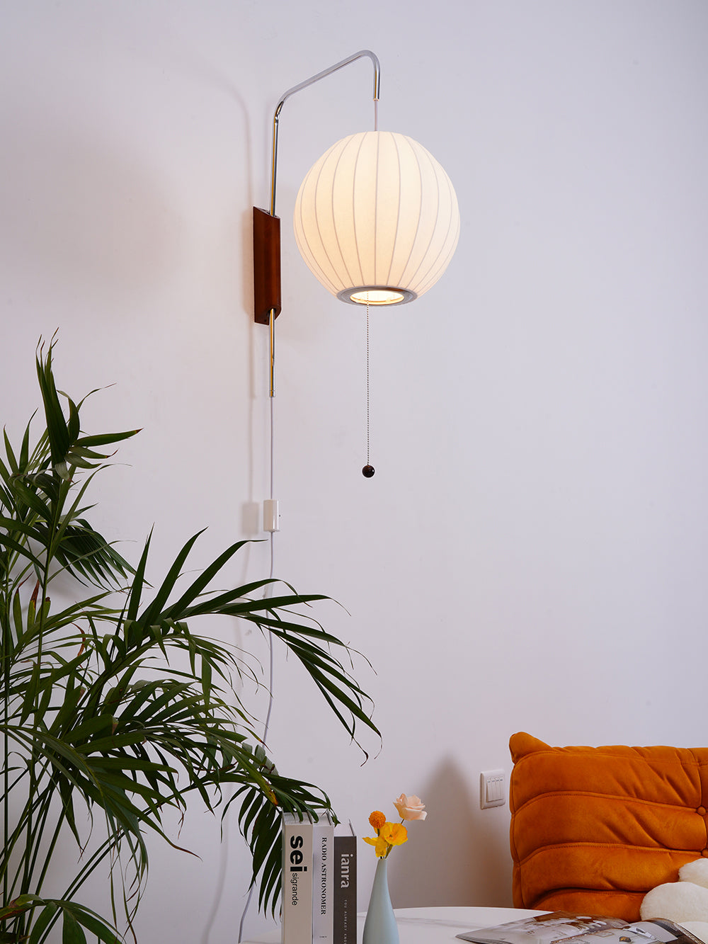 Wandlamp Nelson Bubble Polymeer Staalwire Walnoot Wit Mid-Century E27 4 Vormen Slaapkamer