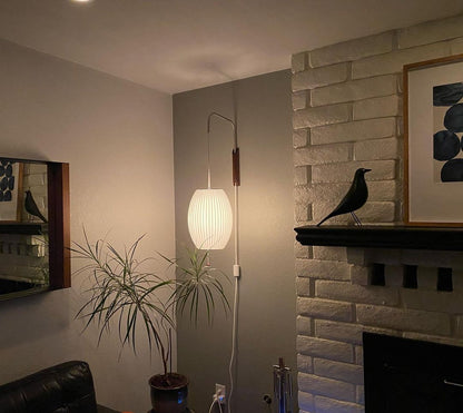 Wandlamp Zijden Kap Walnoot Metaal Wit Woonkamer Slaapkamer