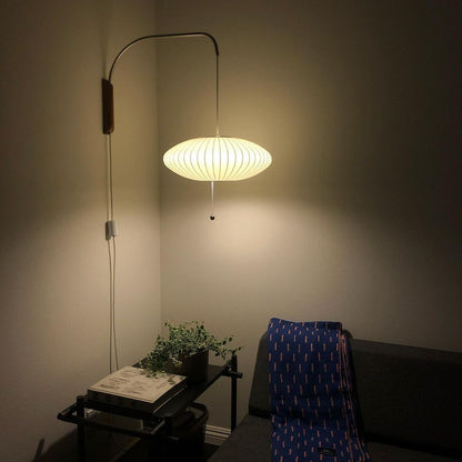 Wandlamp Zijden Kap Walnoot Metaal Wit Woonkamer Slaapkamer