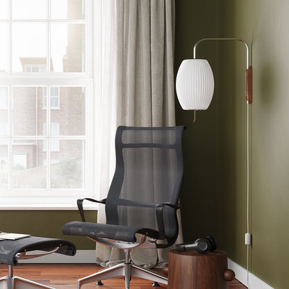 Wandlamp Zijden Kap Walnoot Metaal Wit Woonkamer Slaapkamer