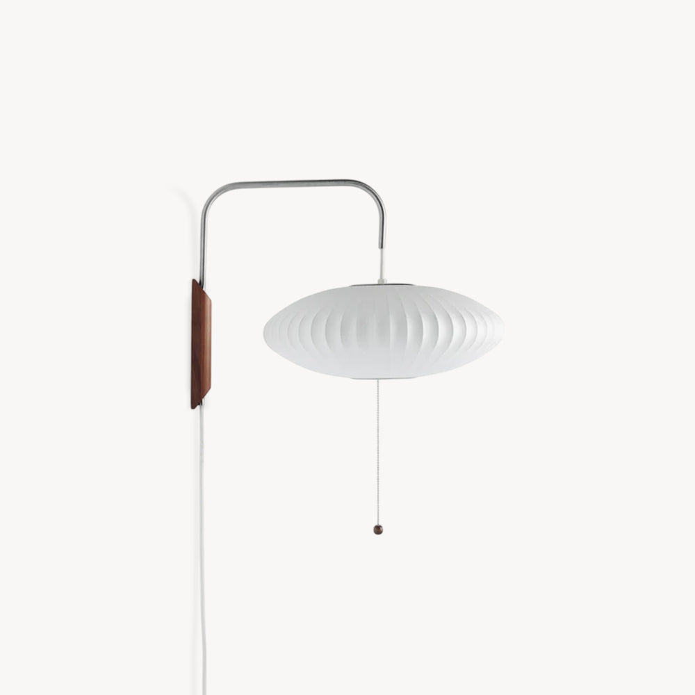 Wandlamp Zijden Kap Walnoot Metaal Wit Woonkamer Slaapkamer