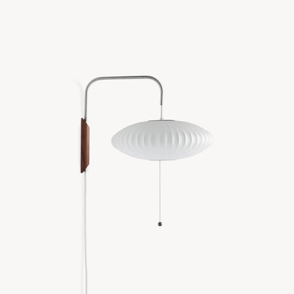 Wandlamp Zijden Kap Walnoot Metaal Wit Woonkamer Slaapkamer