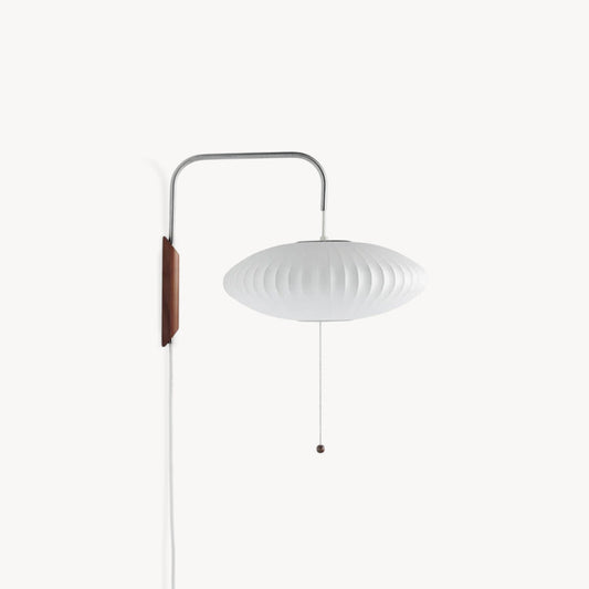 Wandlamp Zijden Kap Walnoot Metaal Wit Woonkamer Slaapkamer