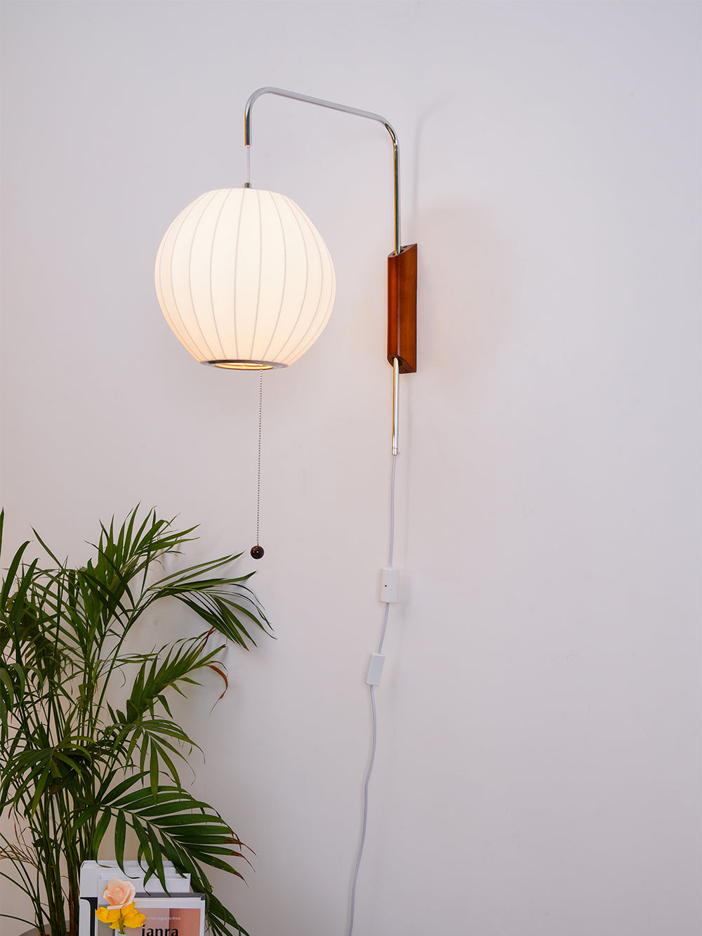 Wandlamp Nelson Bubble Polymeer Staalwire Walnoot Wit Mid-Century E27 4 Vormen Slaapkamer