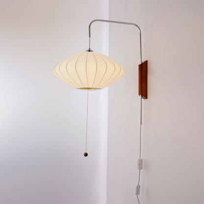 Wandlamp Zijden Kap Walnoot Metaal Wit Woonkamer Slaapkamer