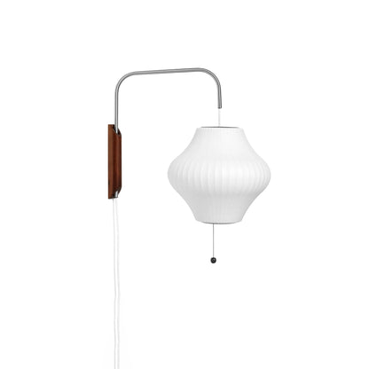 Wandlamp Zijden Kap Walnoot Metaal Wit Woonkamer Slaapkamer