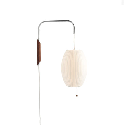 Wandlamp Zijden Kap Walnoot Metaal Wit Woonkamer Slaapkamer