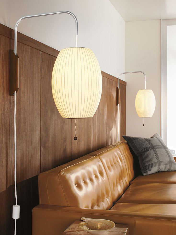 Wandlamp Nelson Bubble Polymeer Staalwire Walnoot Wit Mid-Century E27 4 Vormen Slaapkamer