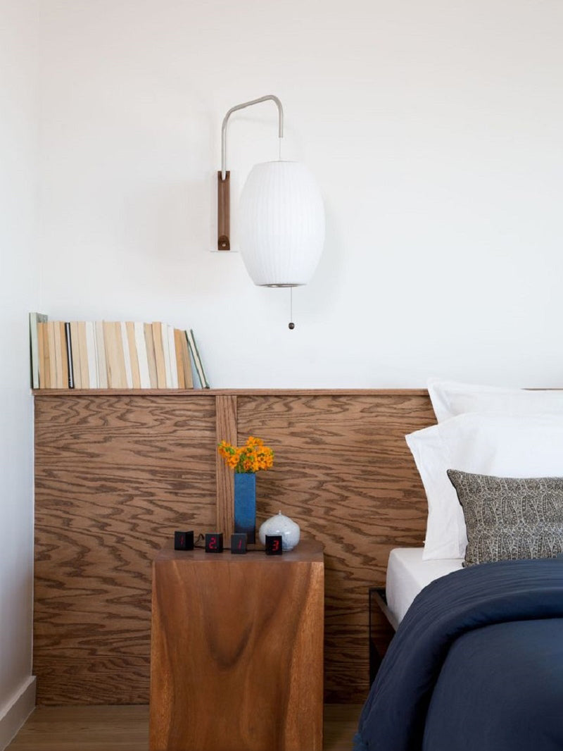 Wandlamp Nelson Bubble Polymeer Staalwire Walnoot Wit Mid-Century E27 4 Vormen Slaapkamer