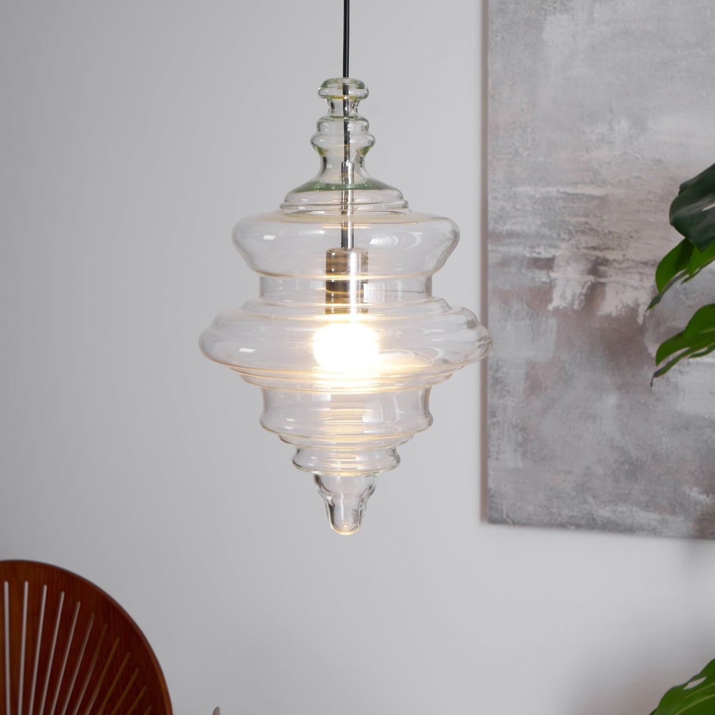 Hanglamp Geïnspireerd op Metropolitan Opera met Vloeiende Silhouet – Handgemaakt Glas in Transparant, Opaal of Amber – Verstelbare Draad 150 cm